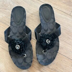 Coach Black Floral Embellished Sandals